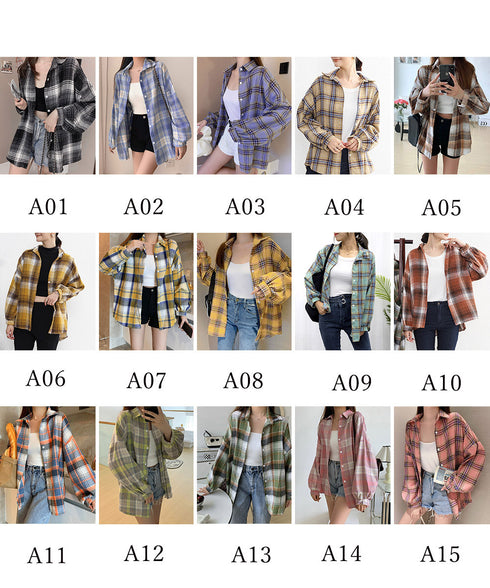 シャツ ブラウス チェック柄シャツ 長袖 レディース おしゃれ ゆったりカラーチェックシャツ カジュアルトップス レトロ韓国ファッション 10代20代30代40代 84KAILI-001