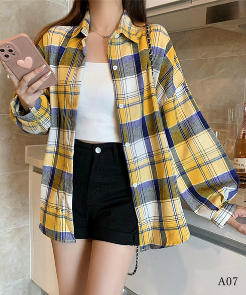 シャツ ブラウス チェック柄シャツ 長袖 レディース おしゃれ ゆったりカラーチェックシャツ カジュアルトップス レトロ韓国ファッション 10代20代30代40代 84KAILI-001