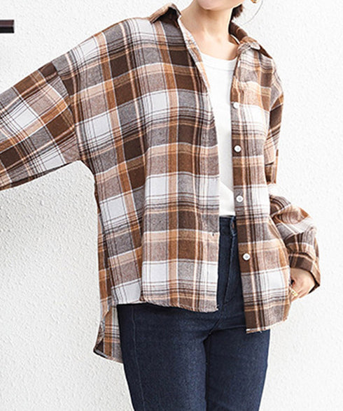 シャツ ブラウス チェック柄シャツ 長袖 レディース おしゃれ ゆったりカラーチェックシャツ カジュアルトップス レトロ韓国ファッション 10代20代30代40代 84KAILI-001
