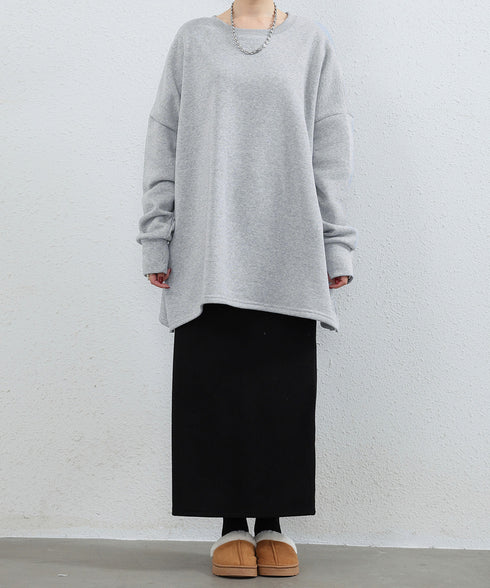 ビッグシルエットスウェット裏起毛トップス レディース チュニックトレーナー クルーネック オーバーサイズ フレアスウェット ゆったり 無地カットソー 韓国風ロンT 84KAILI-003