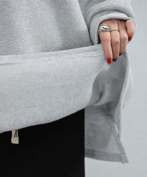 ビッグシルエットスウェット裏起毛トップス レディース チュニックトレーナー クルーネック オーバーサイズ フレアスウェット ゆったり 無地カットソー 韓国風ロンT 84KAILI-003