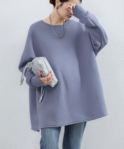 ビッグシルエットスウェット裏起毛トップス レディース チュニックトレーナー クルーネック オーバーサイズ フレアスウェット ゆったり 無地カットソー 韓国風ロンT 84KAILI-003