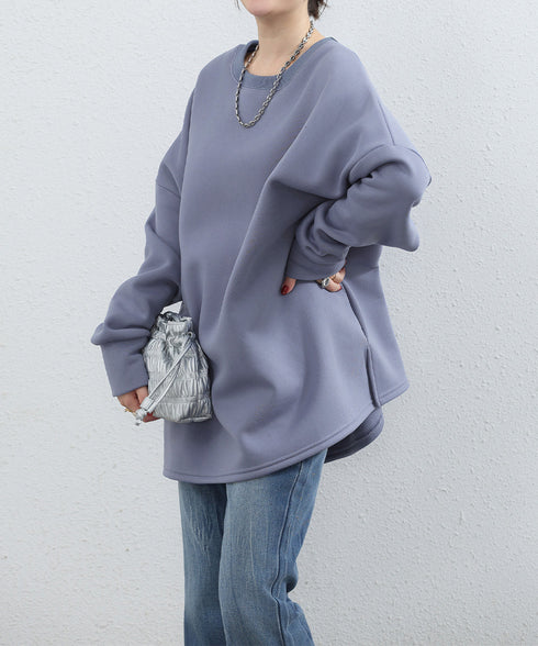 ビッグシルエットスウェット裏起毛トップス レディース チュニックトレーナー クルーネック オーバーサイズ フレアスウェット ゆったり 無地カットソー 韓国風ロンT 84KAILI-003