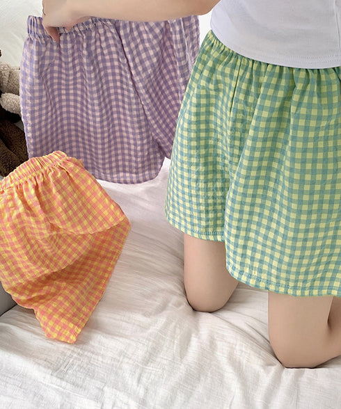 ギンガムチェックパンツ レディース 春夏 丈選べる チェック柄ロングパンツ涼しい 格子柄ショートパンツ ウエストゴム 着やせワイドパンツ 体型カバー 部屋着パンツ 84KAILI-004