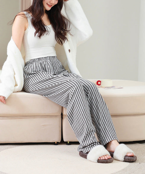 ギンガムチェック ルームパンツ表裏微起毛 レディース カジュアルリラックスパンツ 秋冬かわいい ゆったりイージーパンツ部屋着韓国風 楽ちんパンツ 美脚ロングパンツ 84KAILI-006