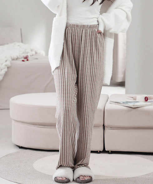 ギンガムチェック ルームパンツ表裏微起毛 レディース カジュアルリラックスパンツ 秋冬かわいい ゆったりイージーパンツ部屋着韓国風 楽ちんパンツ 美脚ロングパンツ 84KAILI-006