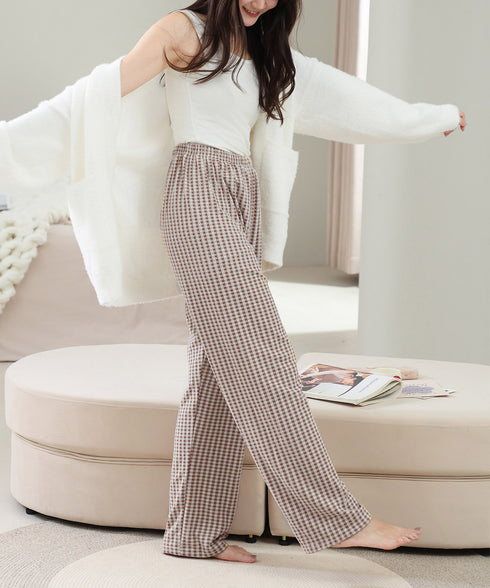 ギンガムチェック ルームパンツ表裏微起毛 レディース カジュアルリラックスパンツ 秋冬かわいい ゆったりイージーパンツ部屋着韓国風 楽ちんパンツ 美脚ロングパンツ 84KAILI-006