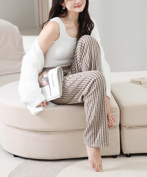 ギンガムチェック ルームパンツ表裏微起毛 レディース カジュアルリラックスパンツ 秋冬かわいい ゆったりイージーパンツ部屋着韓国風 楽ちんパンツ 美脚ロングパンツ 84KAILI-006