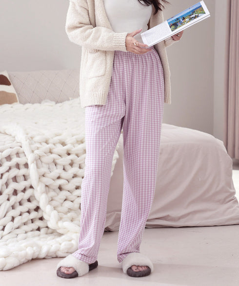 ギンガムチェック ルームパンツ表裏微起毛 レディース カジュアルリラックスパンツ 秋冬かわいい ゆったりイージーパンツ部屋着韓国風 楽ちんパンツ 美脚ロングパンツ 84KAILI-006
