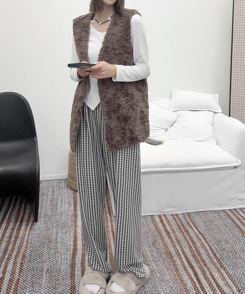 ギンガムチェック ルームパンツ表裏微起毛 レディース カジュアルリラックスパンツ 秋冬かわいい ゆったりイージーパンツ部屋着韓国風 楽ちんパンツ 美脚ロングパンツ 84KAILI-006