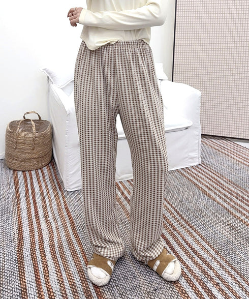 ギンガムチェック ルームパンツ表裏微起毛 レディース カジュアルリラックスパンツ 秋冬かわいい ゆったりイージーパンツ部屋着韓国風 楽ちんパンツ 美脚ロングパンツ 84KAILI-006