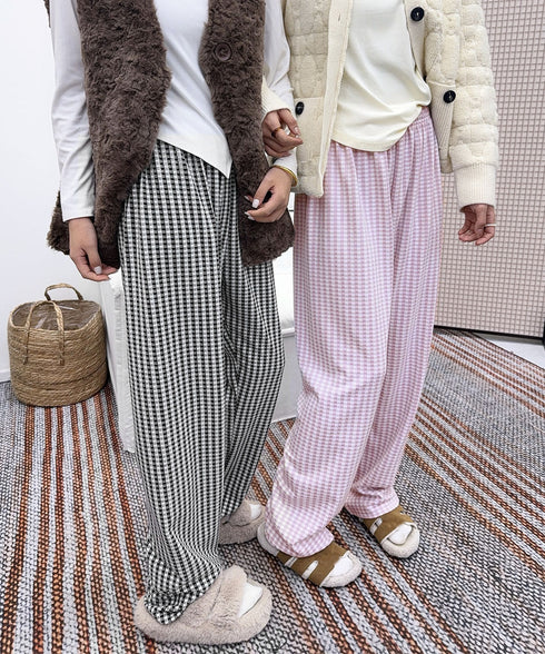 ギンガムチェック ルームパンツ表裏微起毛 レディース カジュアルリラックスパンツ 秋冬かわいい ゆったりイージーパンツ部屋着韓国風 楽ちんパンツ 美脚ロングパンツ 84KAILI-006