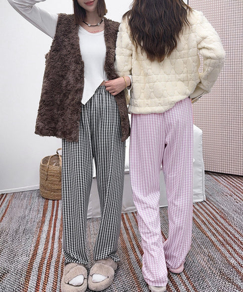 ギンガムチェック ルームパンツ表裏微起毛 レディース カジュアルリラックスパンツ 秋冬かわいい ゆったりイージーパンツ部屋着韓国風 楽ちんパンツ 美脚ロングパンツ 84KAILI-006