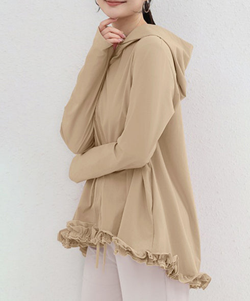 シアパーカー長袖フリルラッシュガード夏服 レディース UV対策カーディガン 日焼け止め フード付きお洒落ラッシュガード 涼しいライトアウター軽い ゆったり羽織り夏 84KAILI-009
