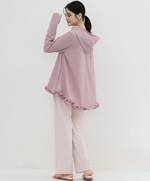 シアパーカー長袖フリルラッシュガード夏服 レディース UV対策カーディガン 日焼け止め フード付きお洒落ラッシュガード 涼しいライトアウター軽い ゆったり羽織り夏 84KAILI-009