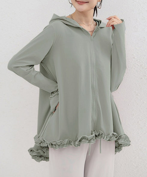 シアパーカー長袖フリルラッシュガード夏服 レディース UV対策カーディガン 日焼け止め フード付きお洒落ラッシュガード 涼しいライトアウター軽い ゆったり羽織り夏 84KAILI-009