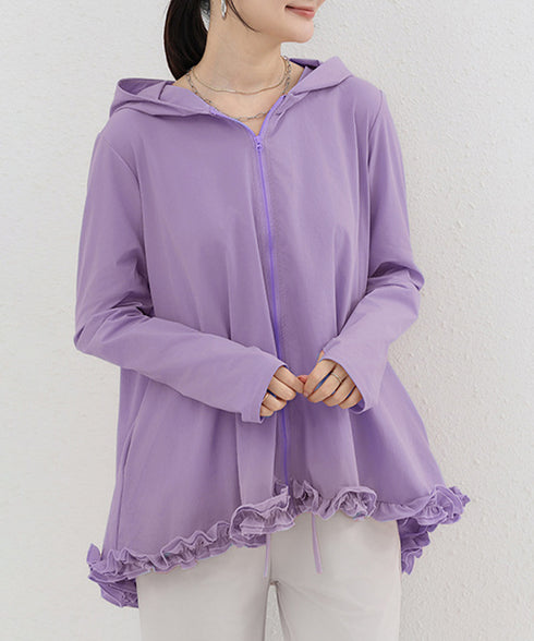 シアパーカー長袖フリルラッシュガード夏服 レディース UV対策カーディガン 日焼け止め フード付きお洒落ラッシュガード 涼しいライトアウター軽い ゆったり羽織り夏 84KAILI-009