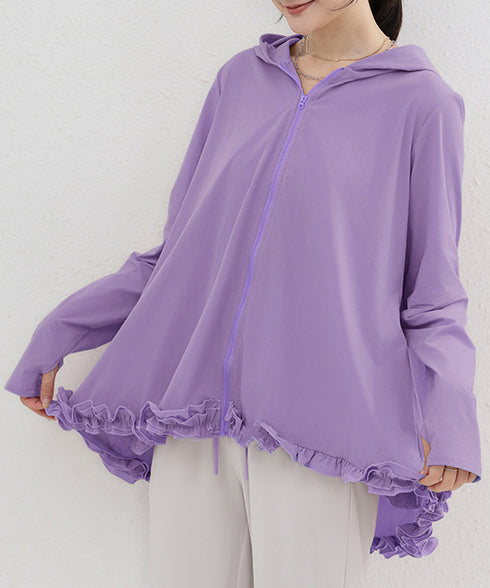 シアパーカー長袖フリルラッシュガード夏服 レディース UV対策カーディガン 日焼け止め フード付きお洒落ラッシュガード 涼しいライトアウター軽い ゆったり羽織り夏 84KAILI-009