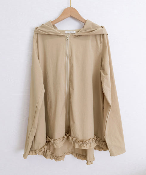 シアパーカー長袖フリルラッシュガード夏服 レディース UV対策カーディガン 日焼け止め フード付きお洒落ラッシュガード 涼しいライトアウター軽い ゆったり羽織り夏 84KAILI-009