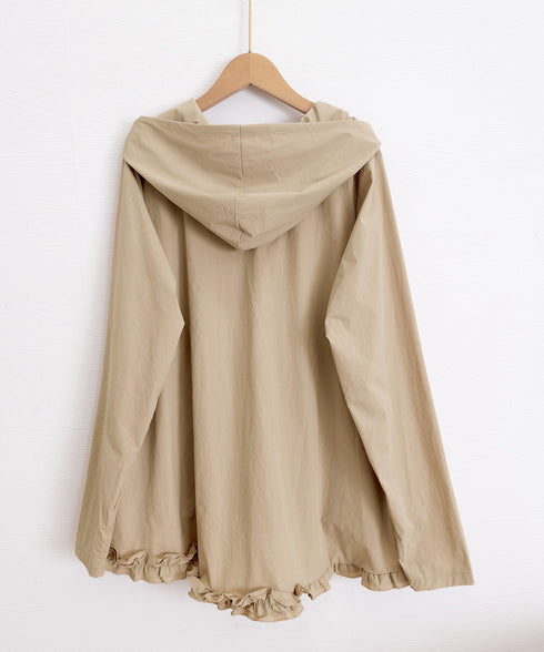シアパーカー長袖フリルラッシュガード夏服 レディース UV対策カーディガン 日焼け止め フード付きお洒落ラッシュガード 涼しいライトアウター軽い ゆったり羽織り夏 84KAILI-009