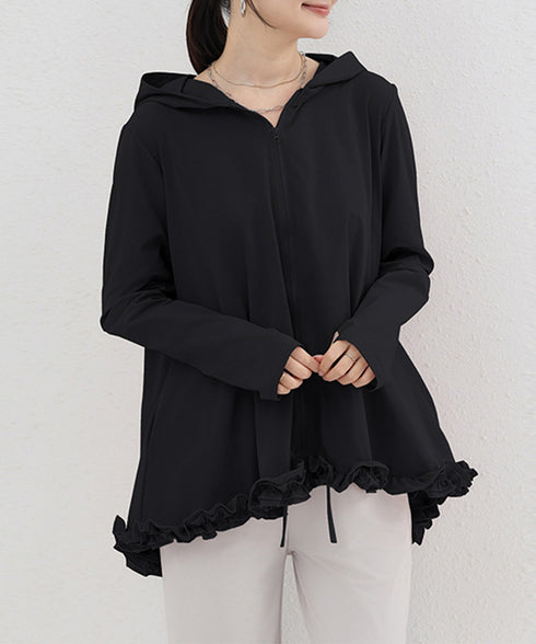 シアパーカー長袖フリルラッシュガード夏服 レディース UV対策カーディガン 日焼け止め フード付きお洒落ラッシュガード 涼しいライトアウター軽い ゆったり羽織り夏 84KAILI-009