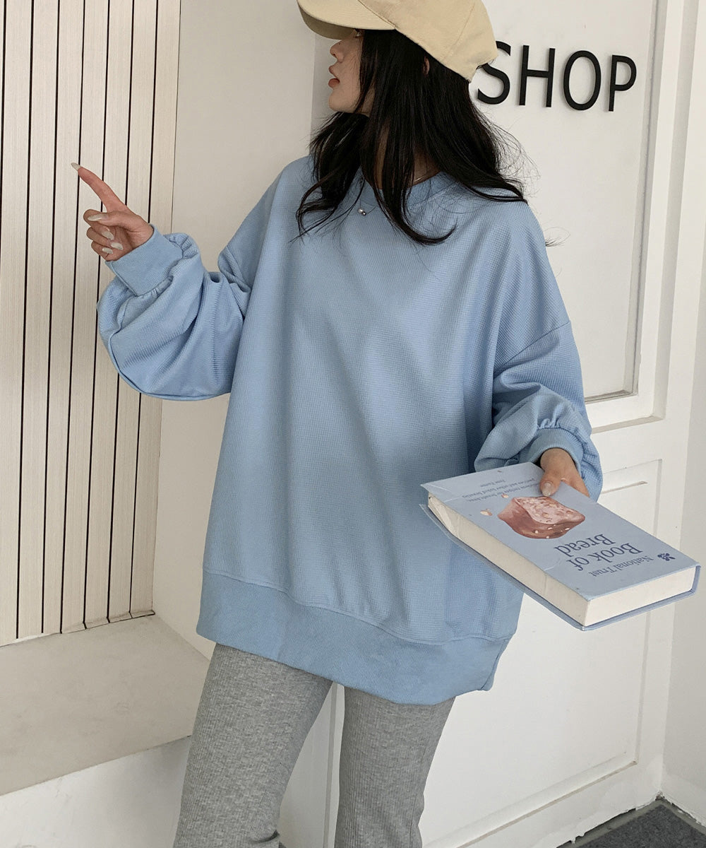 ワッフルオーバーサイズ配色プルオーバー秋 詳細画像20