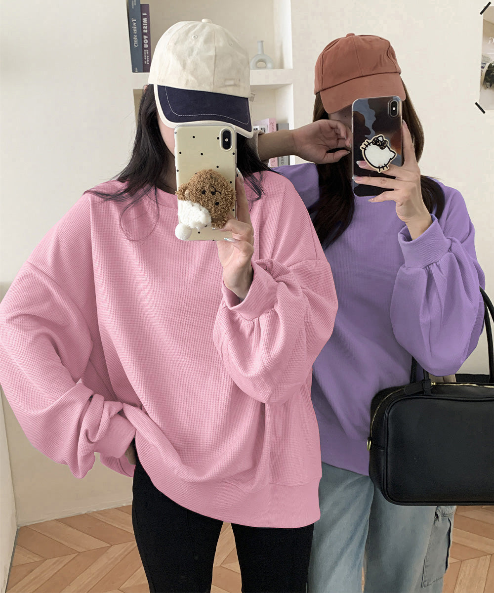 ワッフルオーバーサイズ配色プルオーバー秋 詳細画像26