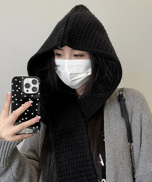 フード付きニットマフラー韓国風バラクラバ 大人可愛いニット帽 おしゃれ 顔周り防風防寒対策 ネックウォーマーレディース オルチャン帽子ニットショールあったかグッズ 84LIOU-001