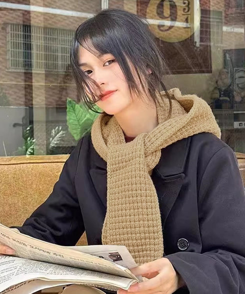 フード付きニットマフラー韓国風バラクラバ 大人可愛いニット帽 おしゃれ 顔周り防風防寒対策 ネックウォーマーレディース オルチャン帽子ニットショールあったかグッズ 84LIOU-001