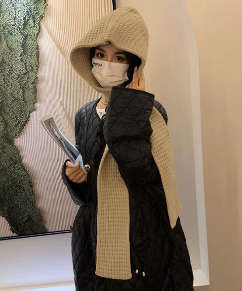 フード付きニットマフラー韓国風バラクラバ 大人可愛いニット帽 おしゃれ 顔周り防風防寒対策 ネックウォーマーレディース オルチャン帽子ニットショールあったかグッズ 84LIOU-001