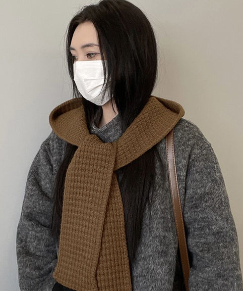 フード付きニットマフラー韓国風バラクラバ 大人可愛いニット帽 おしゃれ 顔周り防風防寒対策 ネックウォーマーレディース オルチャン帽子ニットショールあったかグッズ 84LIOU-001