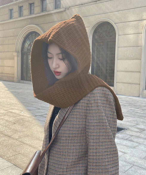 フード付きニットマフラー韓国風バラクラバ 大人可愛いニット帽 おしゃれ 顔周り防風防寒対策 ネックウォーマーレディース オルチャン帽子ニットショールあったかグッズ 84LIOU-001