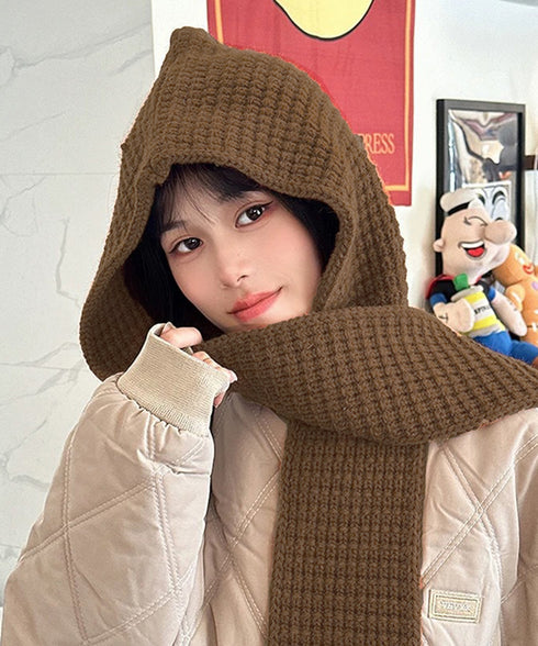 フード付きニットマフラー韓国風バラクラバ 大人可愛いニット帽 おしゃれ 顔周り防風防寒対策 ネックウォーマーレディース オルチャン帽子ニットショールあったかグッズ 84LIOU-001
