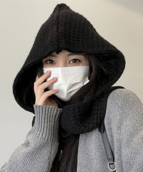 フード付きニットマフラー韓国風バラクラバ 大人可愛いニット帽 おしゃれ 顔周り防風防寒対策 ネックウォーマーレディース オルチャン帽子ニットショールあったかグッズ 84LIOU-001