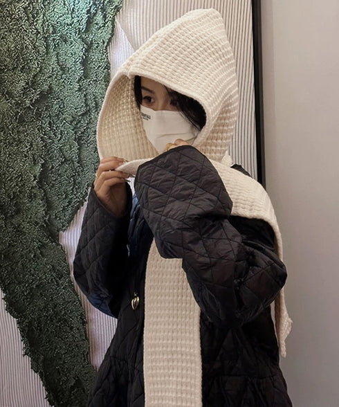 フード付きニットマフラー韓国風バラクラバ 大人可愛いニット帽 おしゃれ 顔周り防風防寒対策 ネックウォーマーレディース オルチャン帽子ニットショールあったかグッズ 84LIOU-001