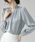 サテン風シャツブラウス Vネックトップス レディース オフィス とろみシャツ 入学式 卒業式 上品ブラウス 20代30代40代 通勤服長袖 ビジネスブラウス 白 84LIUJIE-005