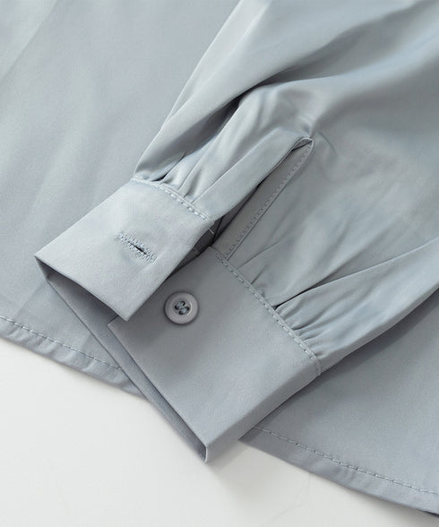 サテン風シャツブラウス Vネックトップス レディース オフィス とろみシャツ 入学式 卒業式 上品ブラウス 20代30代40代 通勤服長袖 ビジネスブラウス 白 84LIUJIE-005