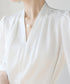 サテン風シャツブラウス Vネックトップス レディース オフィス とろみシャツ 入学式 卒業式 上品ブラウス 20代30代40代 通勤服長袖 ビジネスブラウス 白 84LIUJIE-005