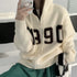 フード付き ニットカーディガン 秋冬服 ジップアップ ニットアウター レディース カレッジロゴ 長袖 中厚手ニット羽織 着やせフーデッドカーデ 韓国 カジュアル 84MEIRJ-003