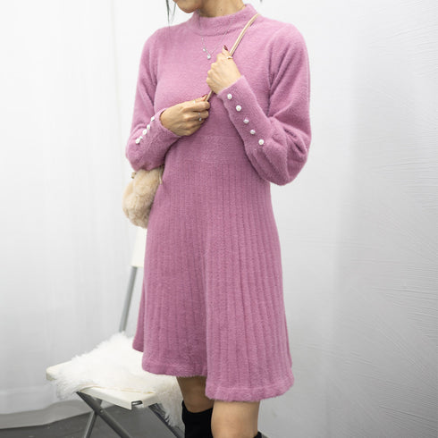 ニットワンピース ミンクタッチミニワンピ おしゃれ 膝上ワンピース ラウンドネック レディース フェミニン ショート丈ワンピ 秋冬 オフィスカジュアル 大人可愛い 84MEIRJ-013