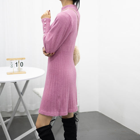 ニットワンピース ミンクタッチミニワンピ おしゃれ 膝上ワンピース ラウンドネック レディース フェミニン ショート丈ワンピ 秋冬 オフィスカジュアル 大人可愛い 84MEIRJ-013
