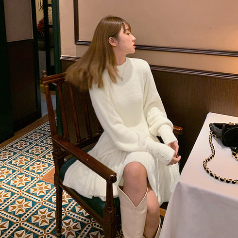 ニットワンピース ミンクタッチミニワンピ おしゃれ 膝上ワンピース ラウンドネック レディース フェミニン ショート丈ワンピ 秋冬 オフィスカジュアル 大人可愛い 84MEIRJ-013