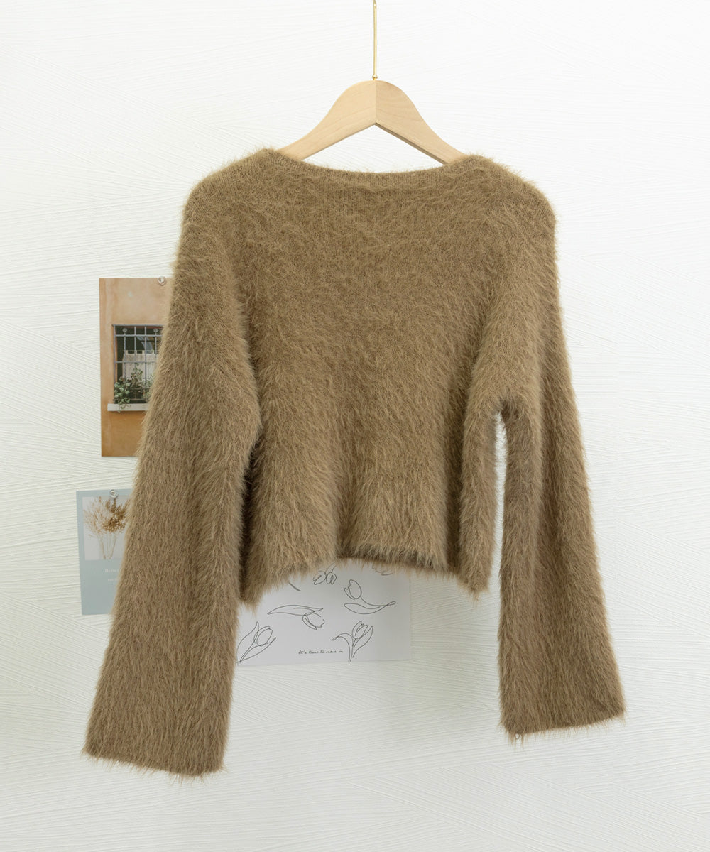 クロップド丈シャギーニット Vネック長袖 詳細画像29