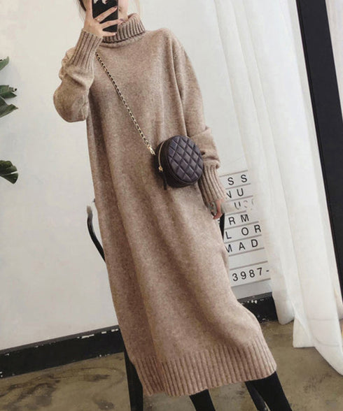 ハイネックニットワンピースゆったり秋冬服 レディース タートルネックロングワンピース こなれ感 着回し厚手インナーワンピース エレガントセーターワンピ 無地暖かい 84MEIRJ-023