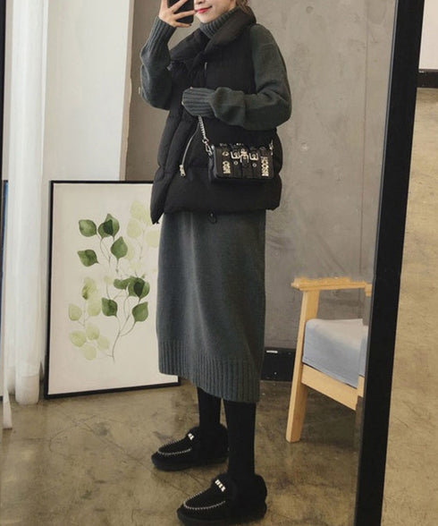 ハイネックニットワンピースゆったり秋冬服 レディース タートルネックロングワンピース こなれ感 着回し厚手インナーワンピース エレガントセーターワンピ 無地暖かい 84MEIRJ-023