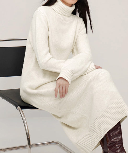 ハイネックニットワンピースゆったり秋冬服 レディース タートルネックロングワンピース こなれ感 着回し厚手インナーワンピース エレガントセーターワンピ 無地暖かい 84MEIRJ-023
