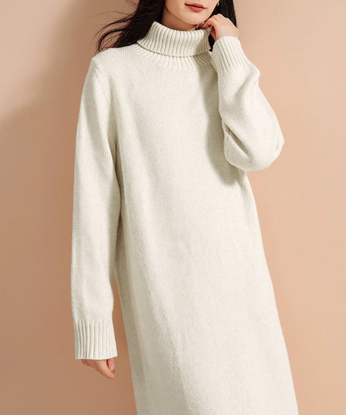 ハイネックニットワンピースゆったり秋冬服 レディース タートルネックロングワンピース こなれ感 着回し厚手インナーワンピース エレガントセーターワンピ 無地暖かい 84MEIRJ-023