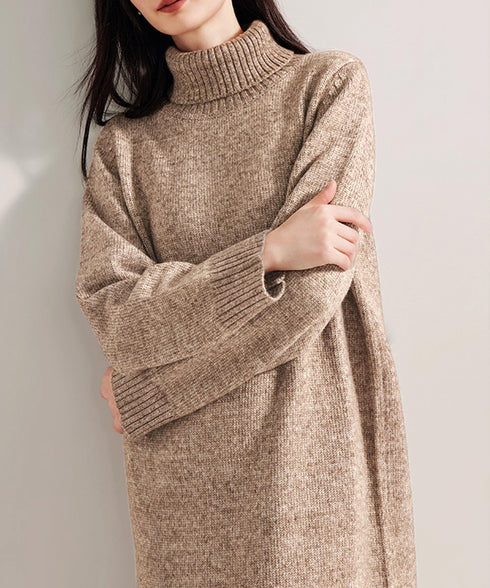 ハイネックニットワンピースゆったり秋冬服 レディース タートルネックロングワンピース こなれ感 着回し厚手インナーワンピース エレガントセーターワンピ 無地暖かい 84MEIRJ-023