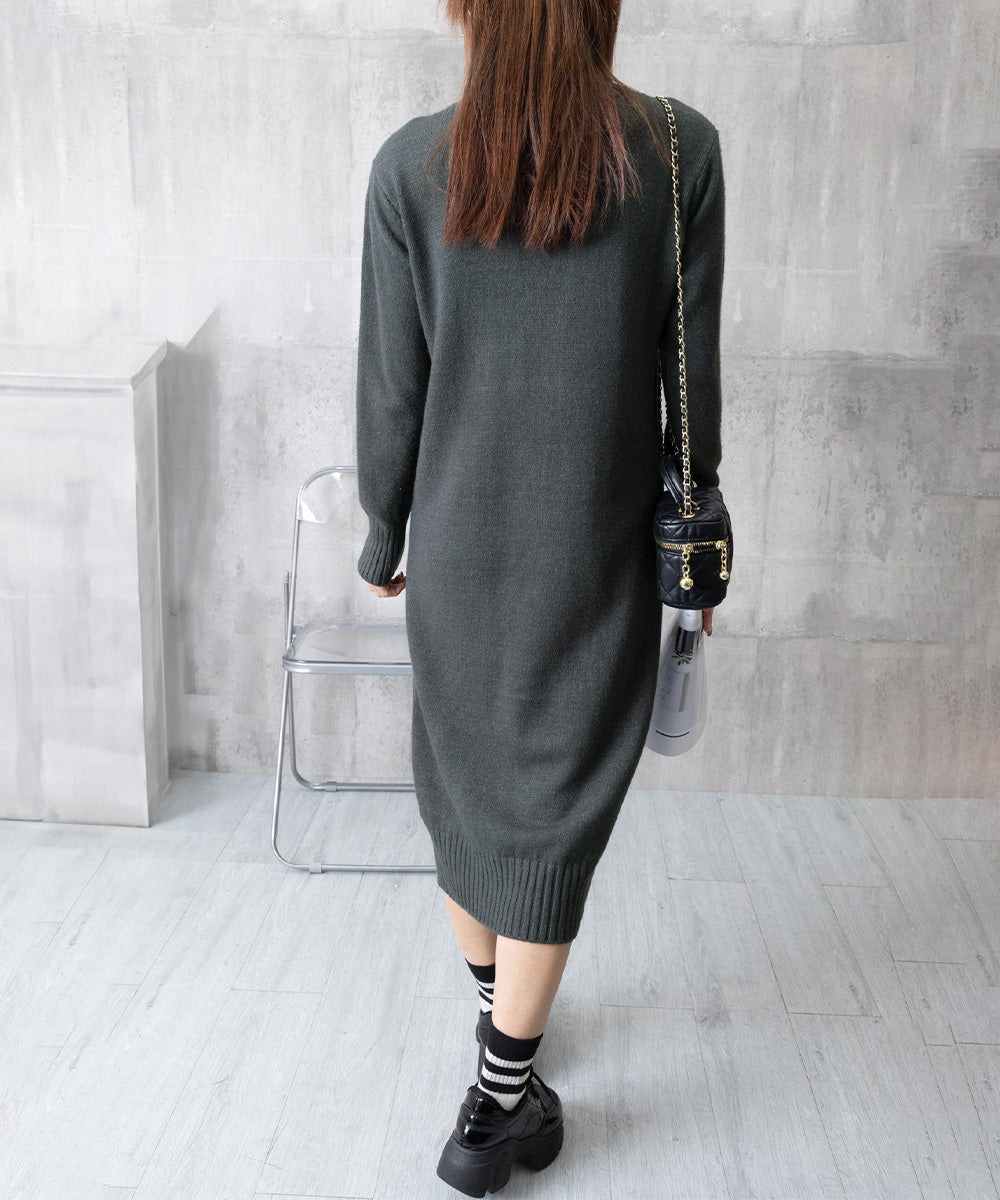 ハイネックニットワンピースゆったり秋冬服 詳細画像23