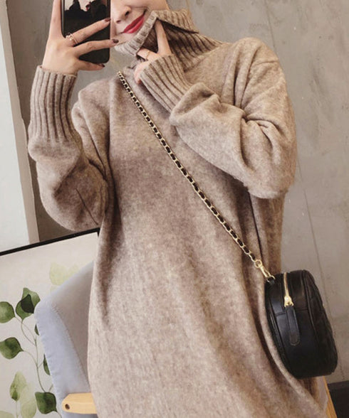ハイネックニットワンピースゆったり秋冬服 レディース タートルネックロングワンピース こなれ感 着回し厚手インナーワンピース エレガントセーターワンピ 無地暖かい 84MEIRJ-023